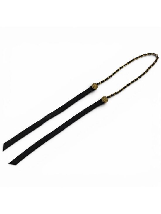 Chanel Vintage CC Logo Chain Leather Ribbon Belt Black Gold